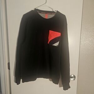 Men's Black Crewneck Sweater with Red Accent